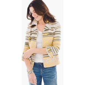 Chico’s Aztec Jacquard Moto Jacket Yellow Southwest Zip Lined Size 1 Medium $139